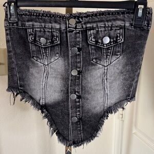 Black Denim Button-Up Corset Top
